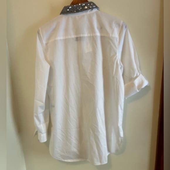 Calvin Klein White button down Blouse, sequin’s collar Boyfriend Tunic women L - Picture 8 of 14